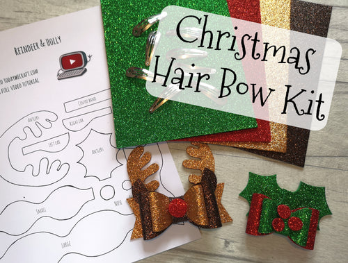 Reindeer & Holly Christmas Hair Bows
